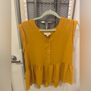 LOFT Mustard Yellow V-Neck Sleeveless Peplum Top